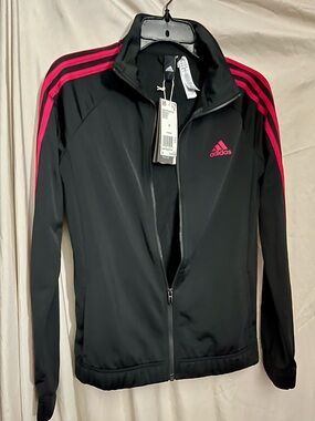 adidas Black Track Jacket with Pink Accent Stripes